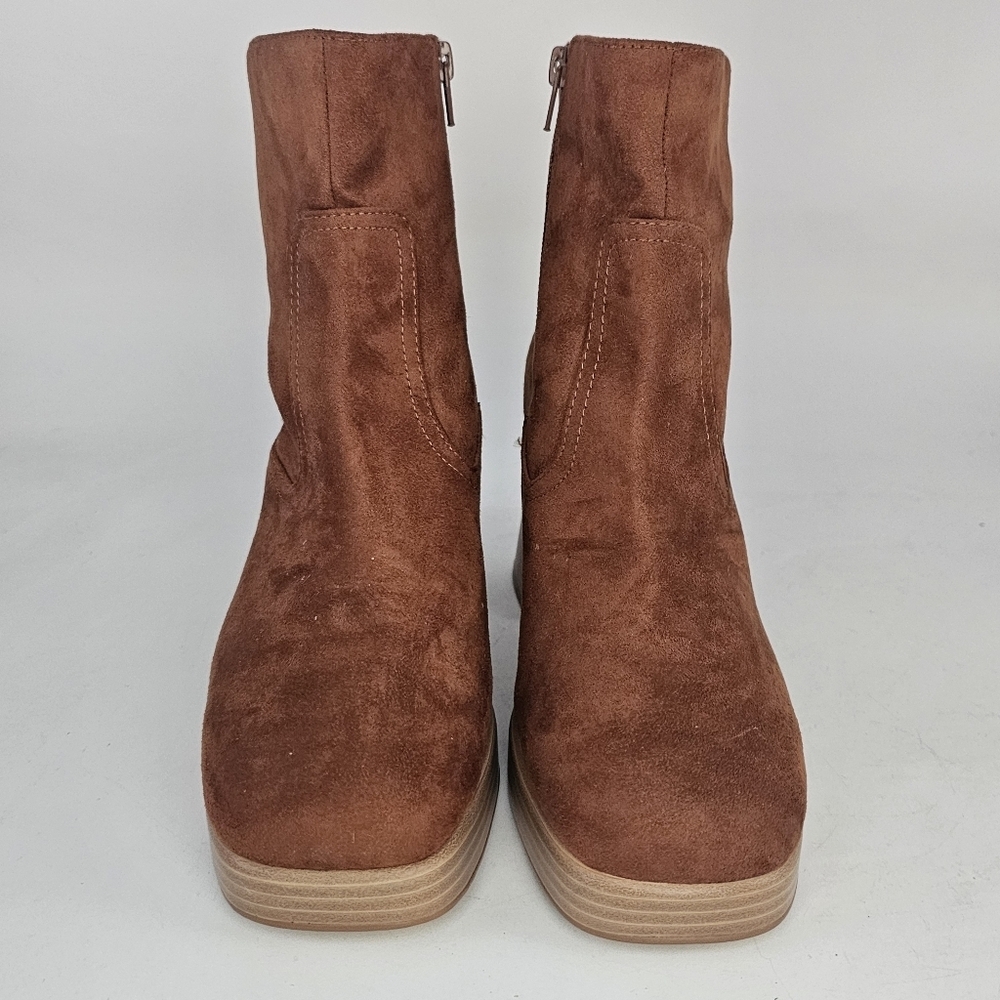 BP Keyla Platform Ankle Booties Brown Faux Suede Size 9 - Picture 6 of 10